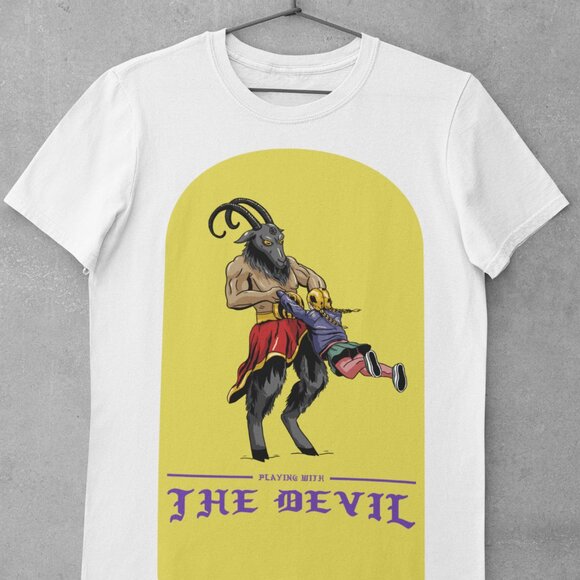 Handcrafted Unisex Dance With The Devil White Short Sleeve Top - Picture 2 of 2